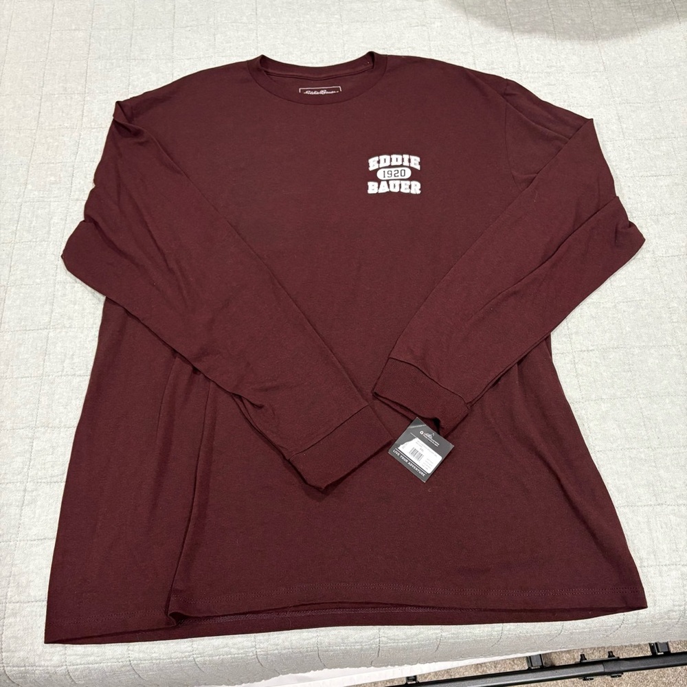 NWT Eddie Bauer Men's Graphic Logo Ridge Long Sleeve 
Burgundy Maroon Size XXL‎